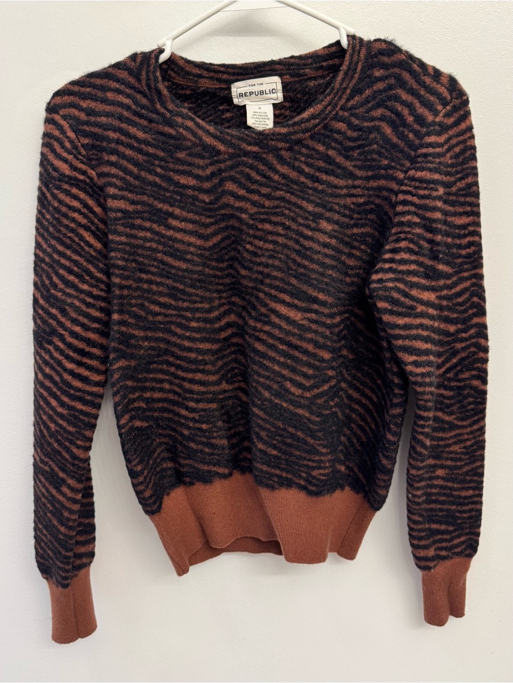 For The Republic Black and Rust Zebra-Print Crewneck Sweater